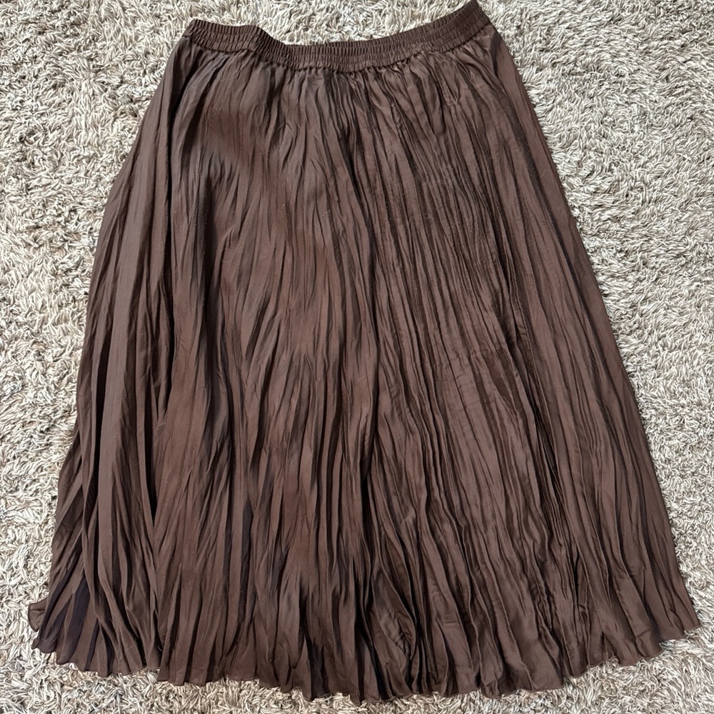 Pinky & Diane DIANNE Brown Pleated Skirt LARGE Long Length Maxi Plain